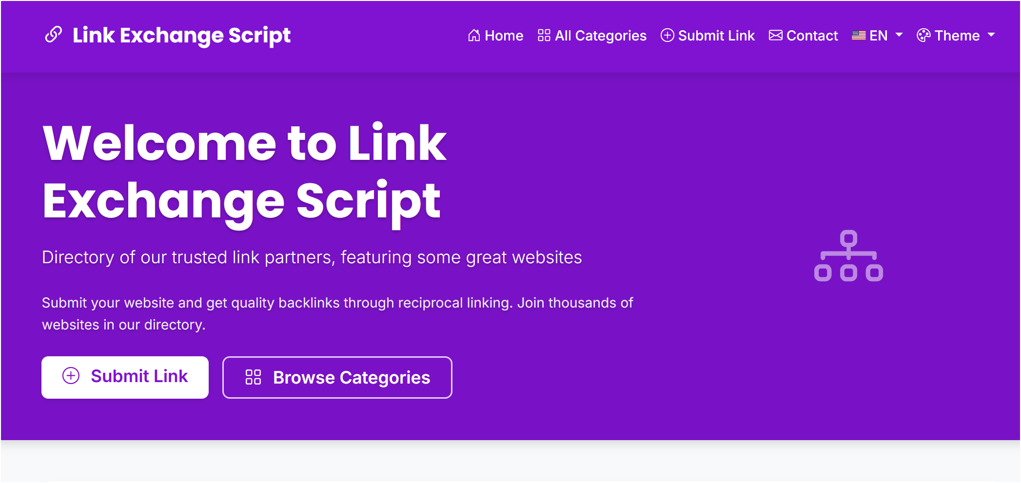 Link directory homepage in reciprocal link exchange demo